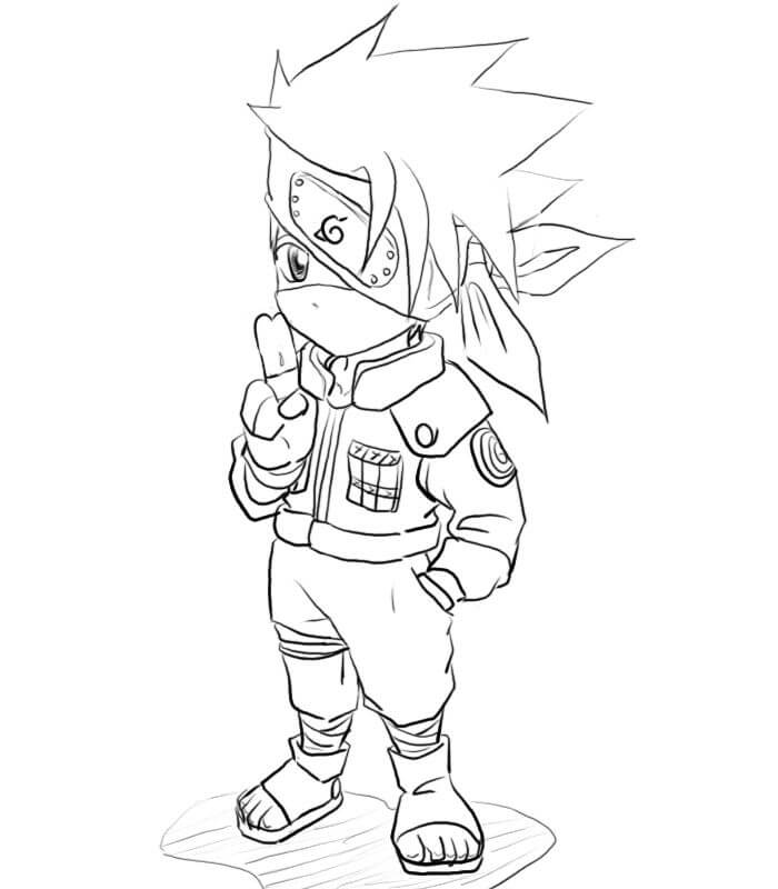 Tegning av Chibi Kakashi fargelegging