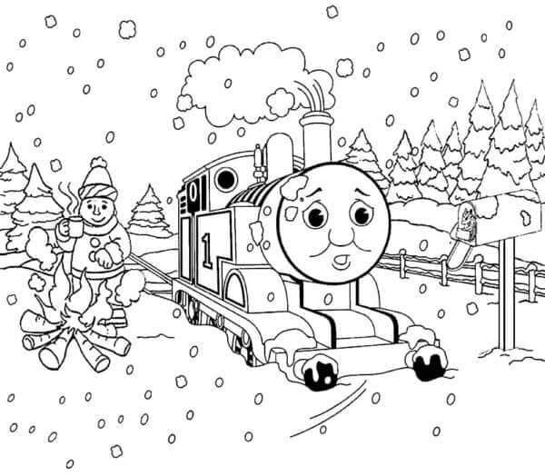 Thomas fast i snøen fargelegging