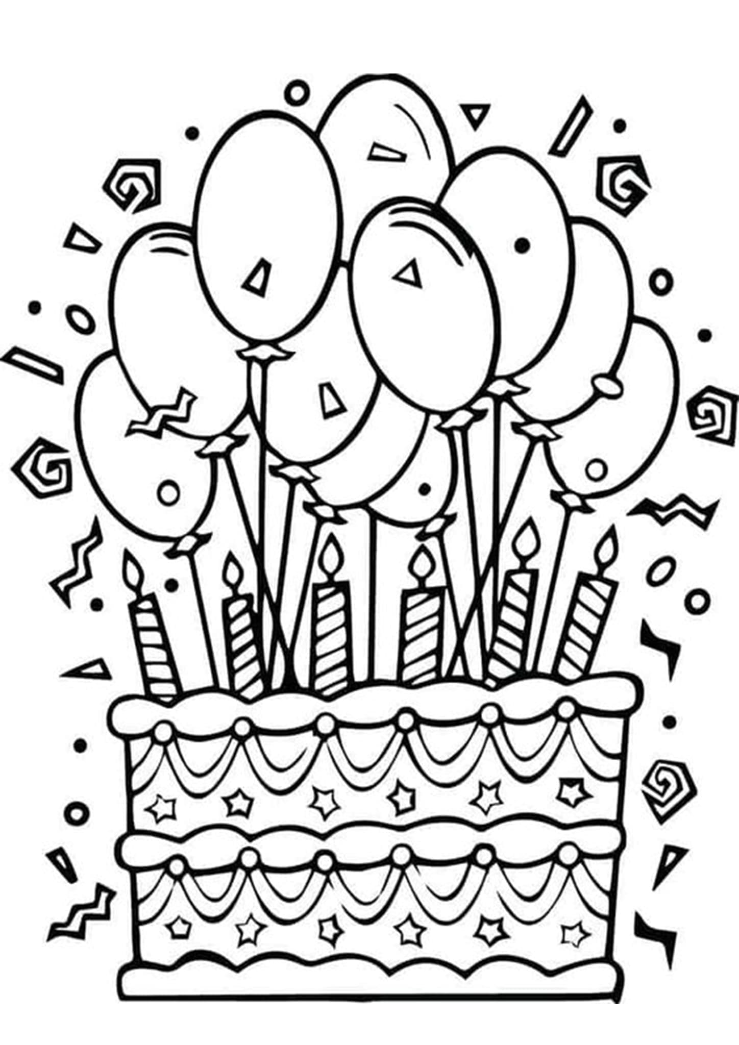 Bursdagskake med ballonger fargelegging