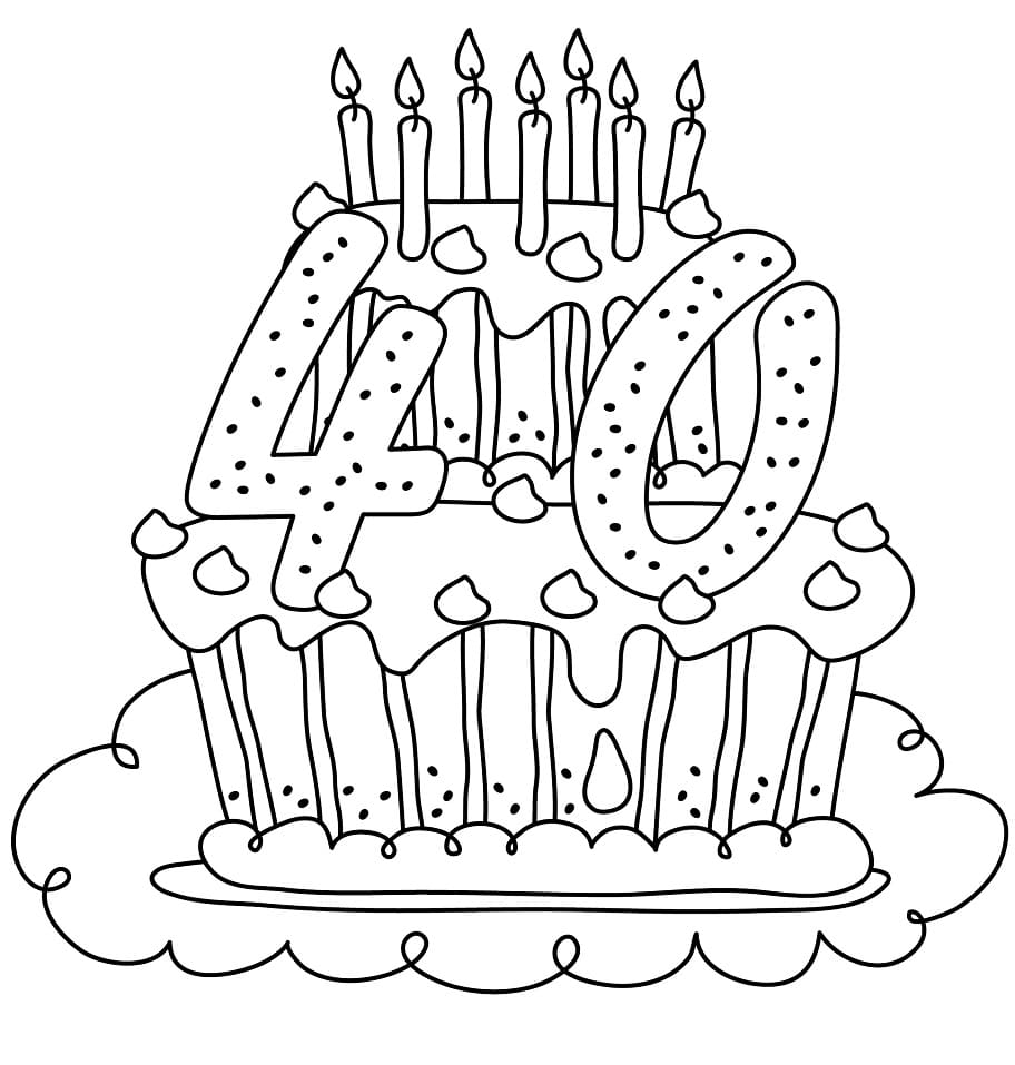 Bursdagskake nummer 40 fargelegging