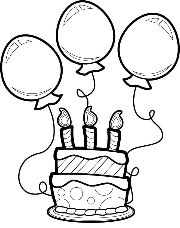 Bursdagskake og ballonger fargelegging