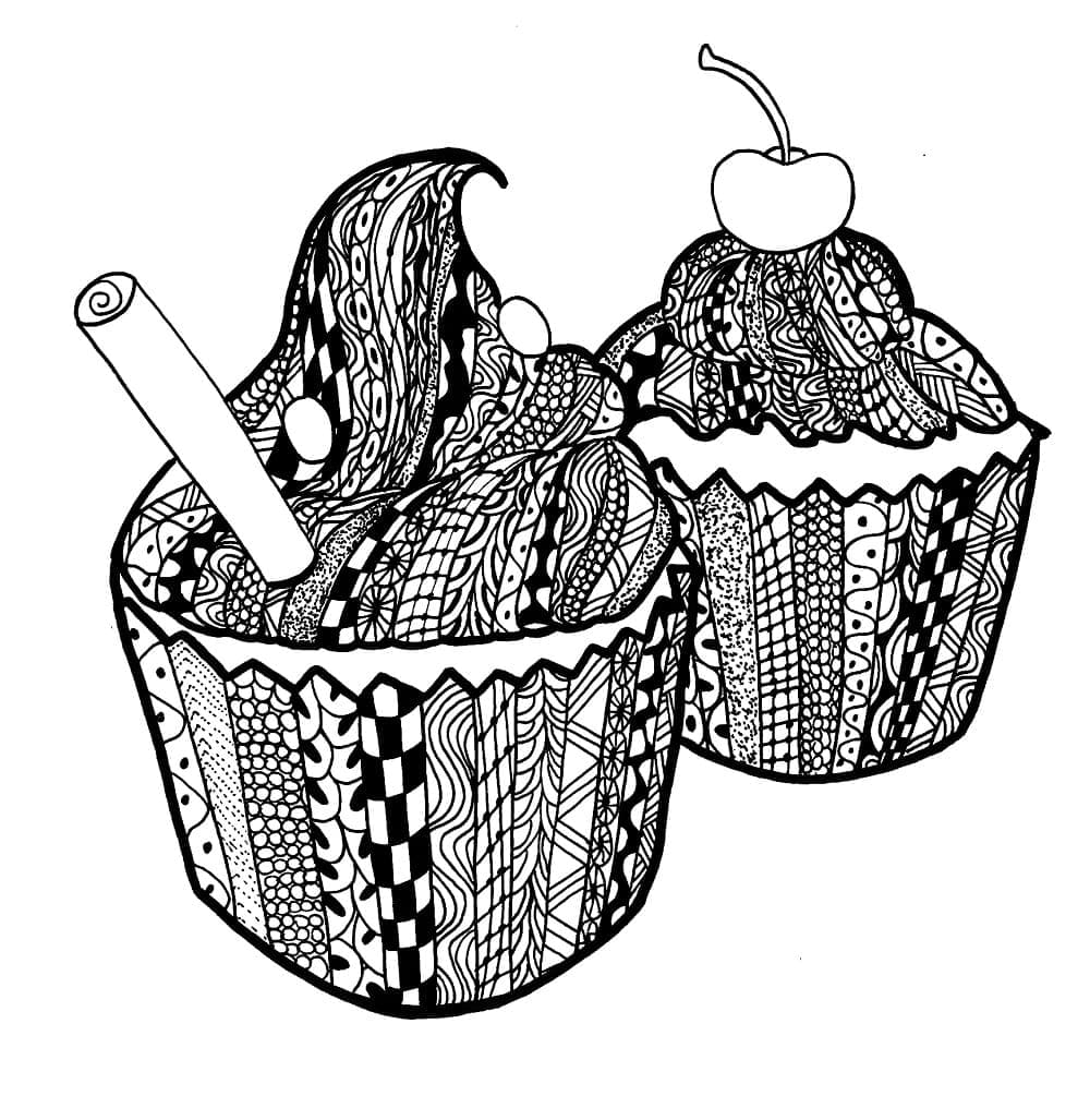 Cupcakes Zentangle fargelegging