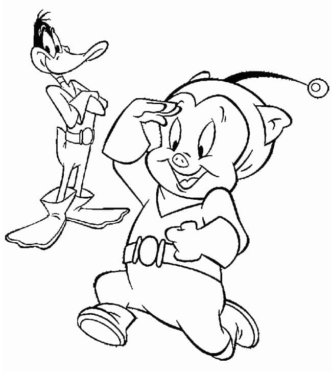 Daffy Duck og Porky Pig fargelegging