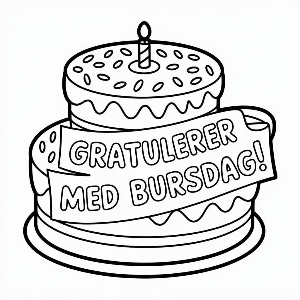 Deilig bursdagskake gratis fargelegging