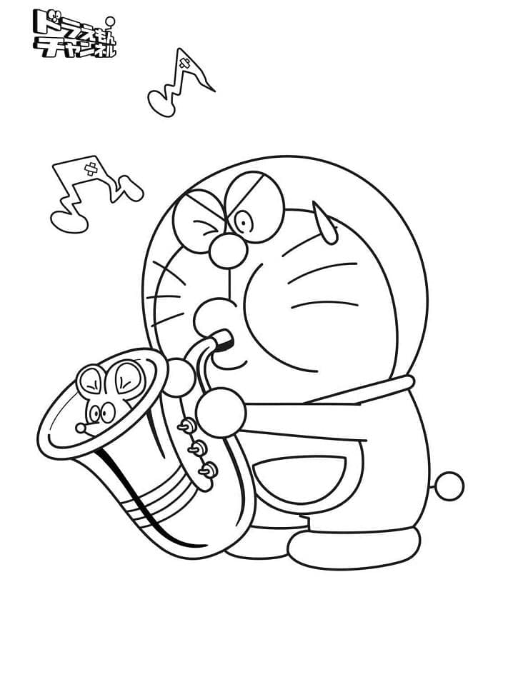 Doraemon blåser i trompeten fargelegging