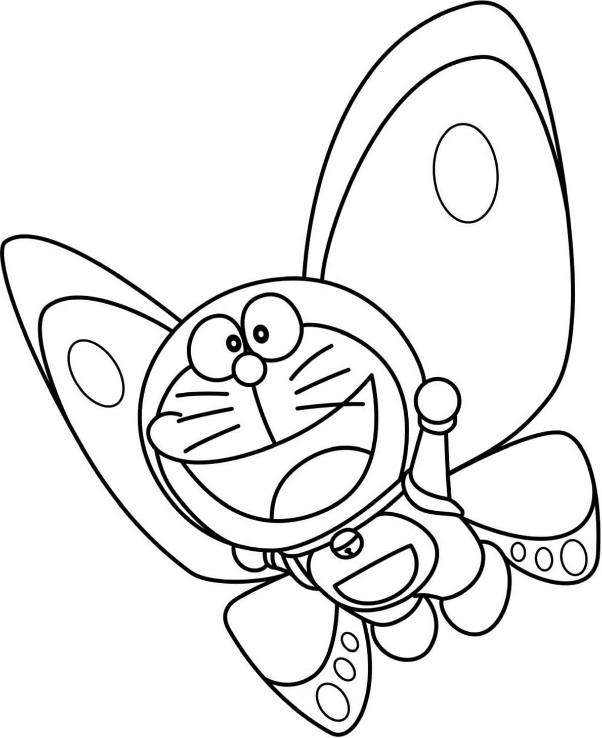 Doraemon flyr med sommerfuglvinger fargelegging