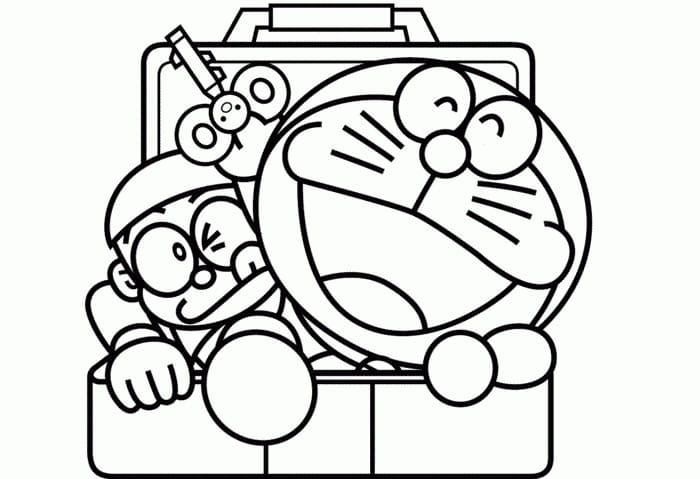 Doraemon og Nobita i esken fargelegging