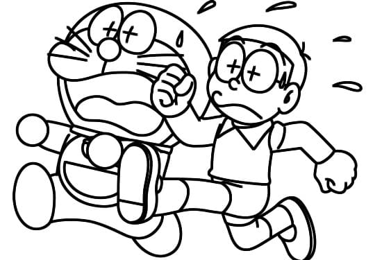Doraemon og Nobita løper fargelegging