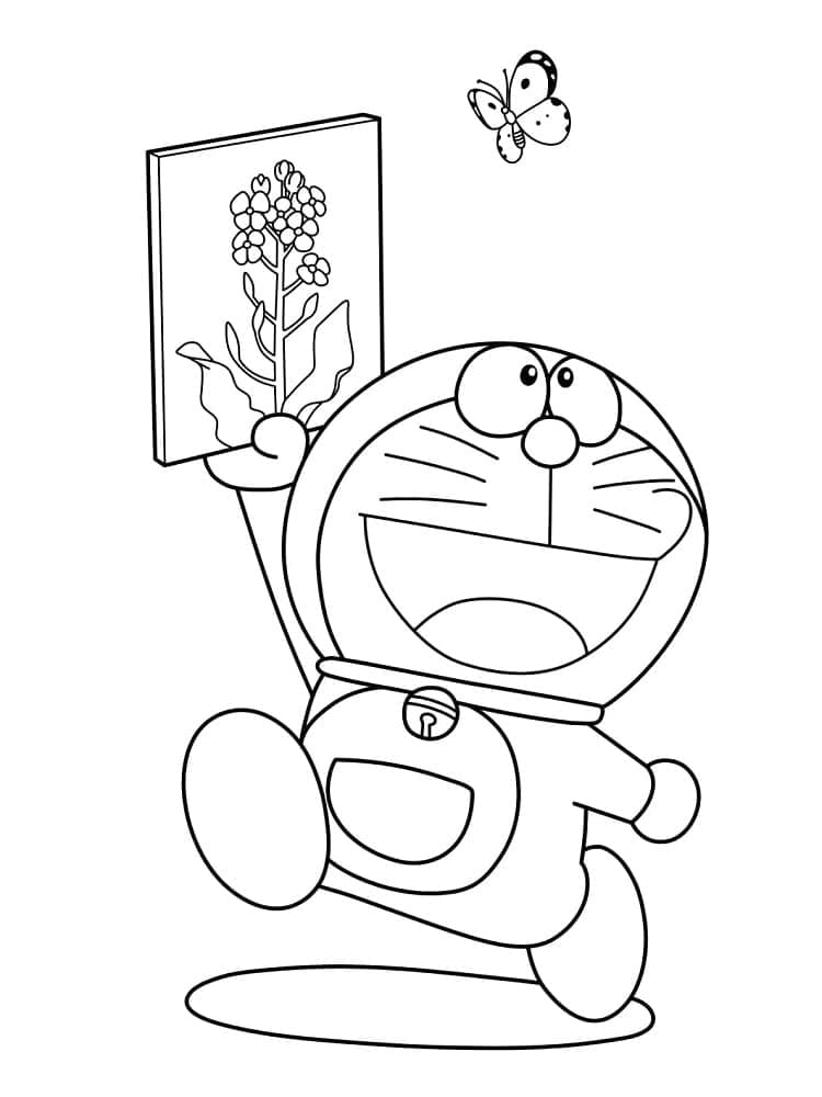 Doraemon og sommerfuglen fargelegging