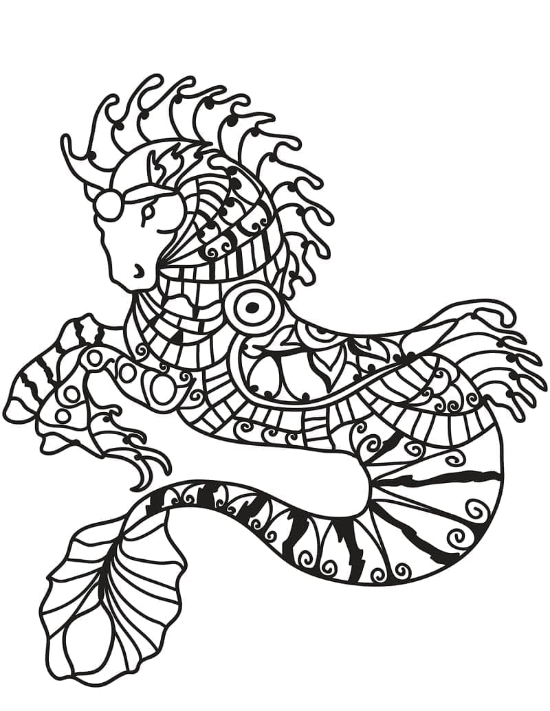 Hippocampus Zentangle fargelegging