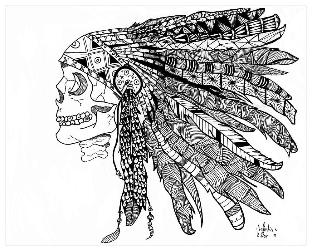 Indisk hodeskalle Zentangle fargelegging