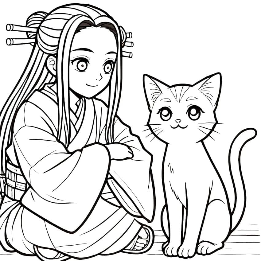 Katt og Nezuko fargelegging