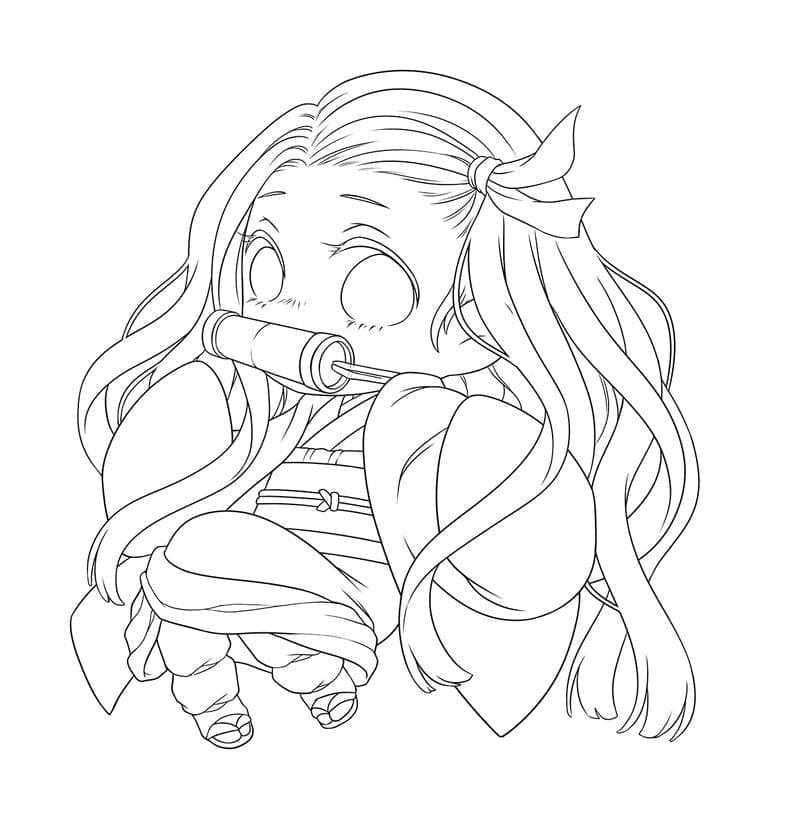 Kawaii Nezuko utskrivbar fargelegging