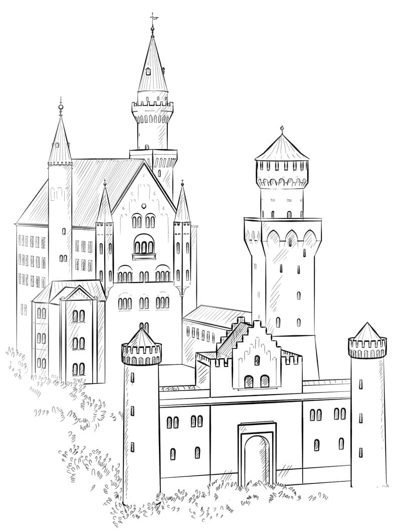 Neuschwanstein slott i Tyskland fargelegging