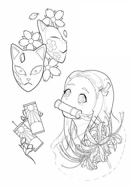 Nezuko fra Demon Slayer fargelegging