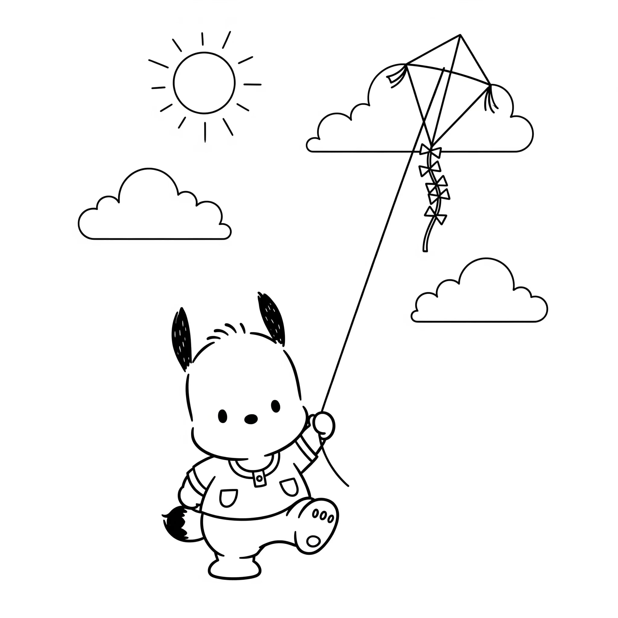 Pochacco flyr en drage fargelegging Pochacco flyr en drage fargelegging