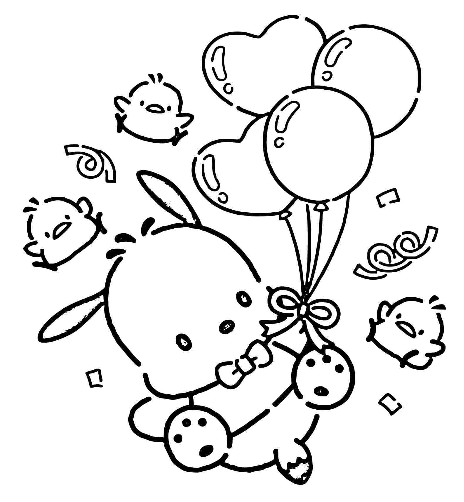 Pochacco med ballonger fargelegging Pochacco med ballonger fargelegging