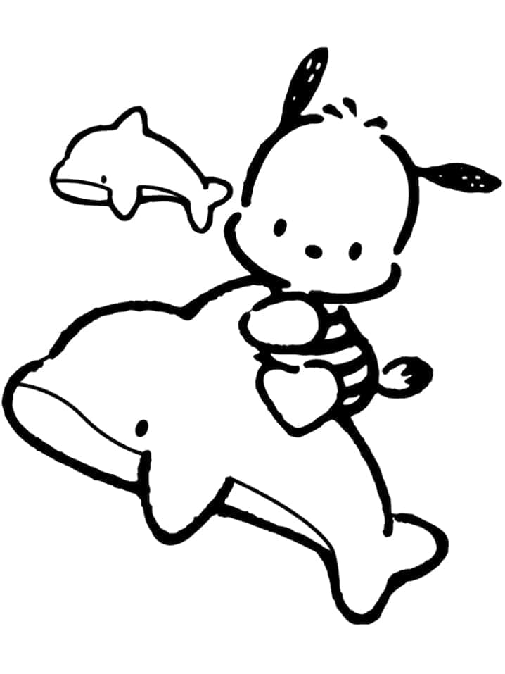 Pochacco med delfiner fargelegging Pochacco med delfiner fargelegging