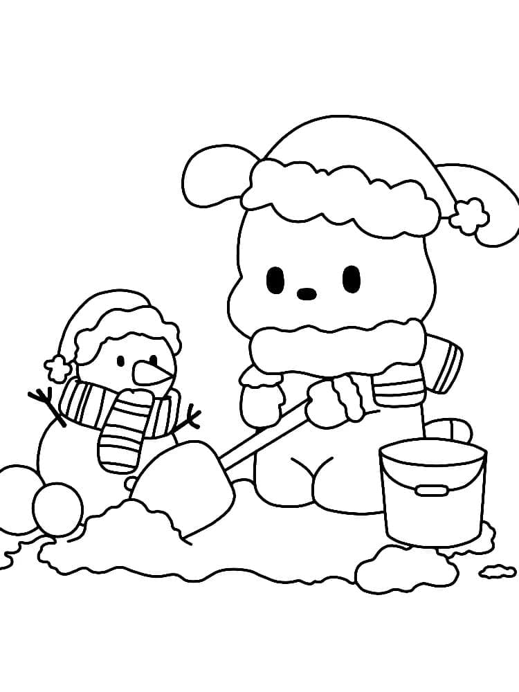 Pochacco og snømannen fargelegging Pochacco og snømannen fargelegging