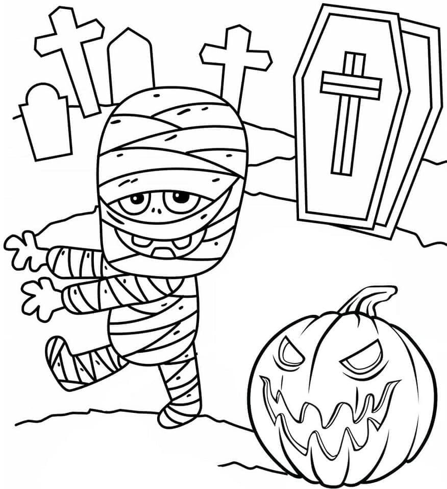 Små Halloween mumier fargelegging Små Halloween mumier fargelegging
