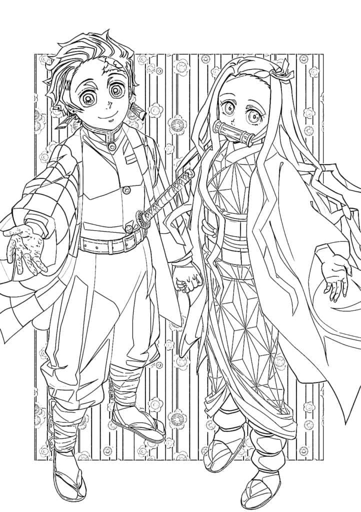 Tanjiro med Nezuko bilde fargelegging