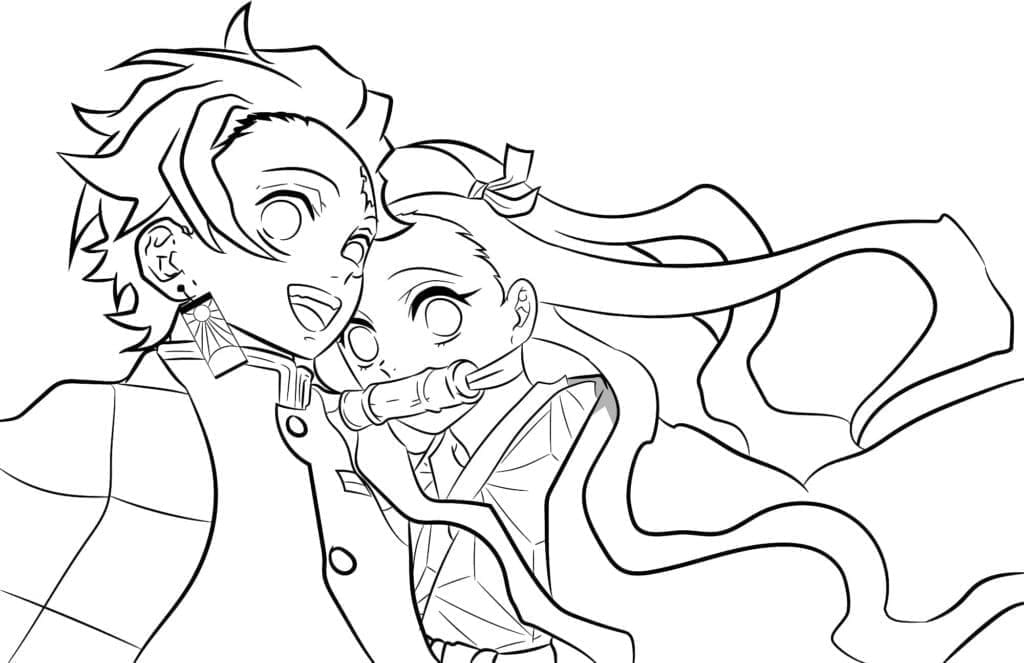 Tanjiro og Nezuko Demon Slayer fargelegging