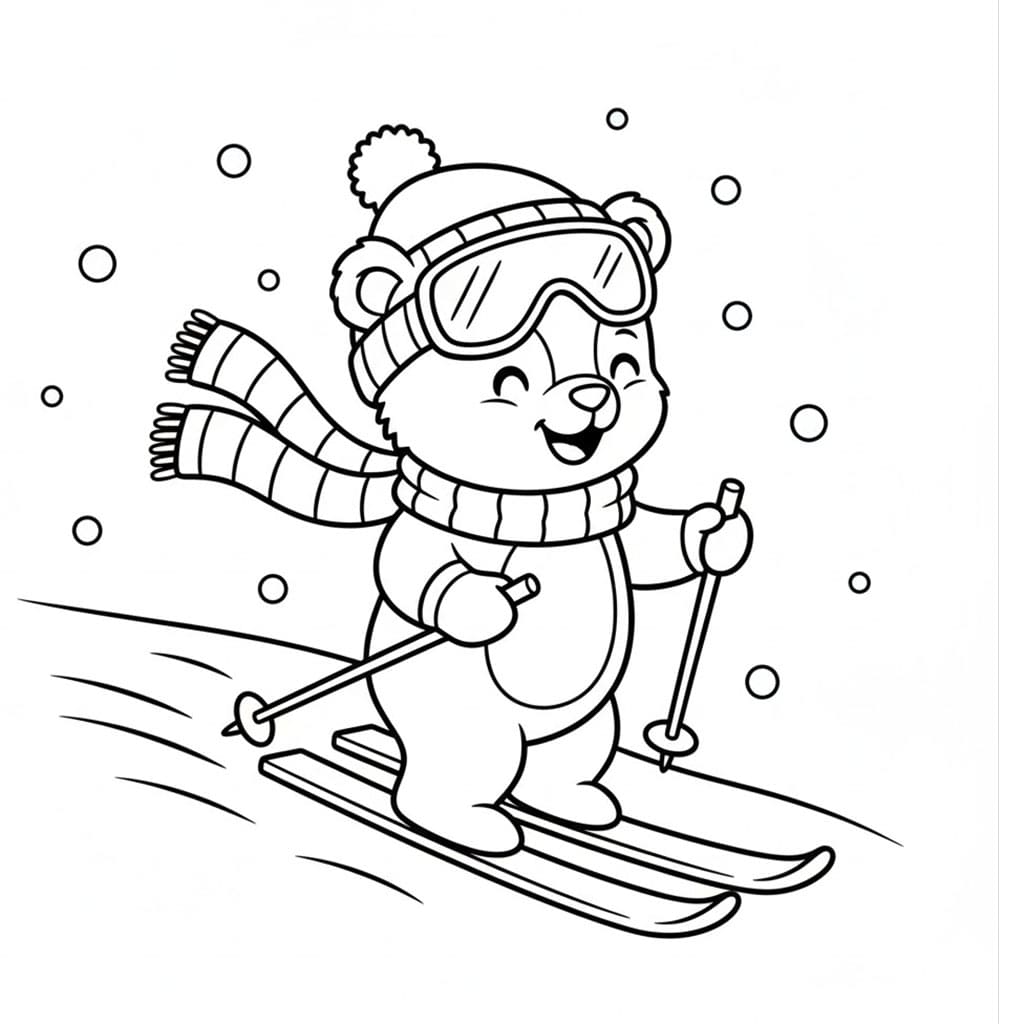 Babybjørn på ski fargelegging