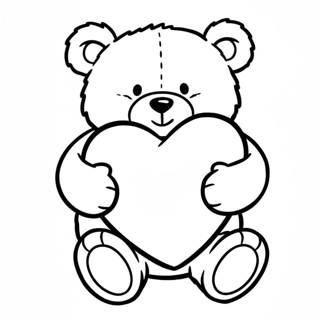 Bamse klemmer stort hjerte fargelegging