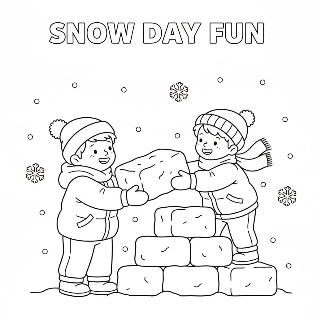 Barn bygger snøfort fargelegging