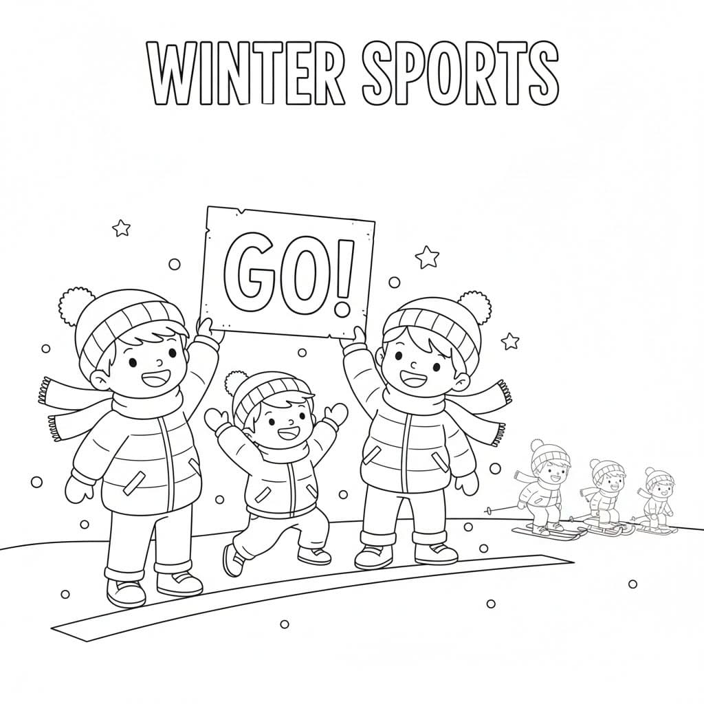 Barn heier på skiløpere fargelegging