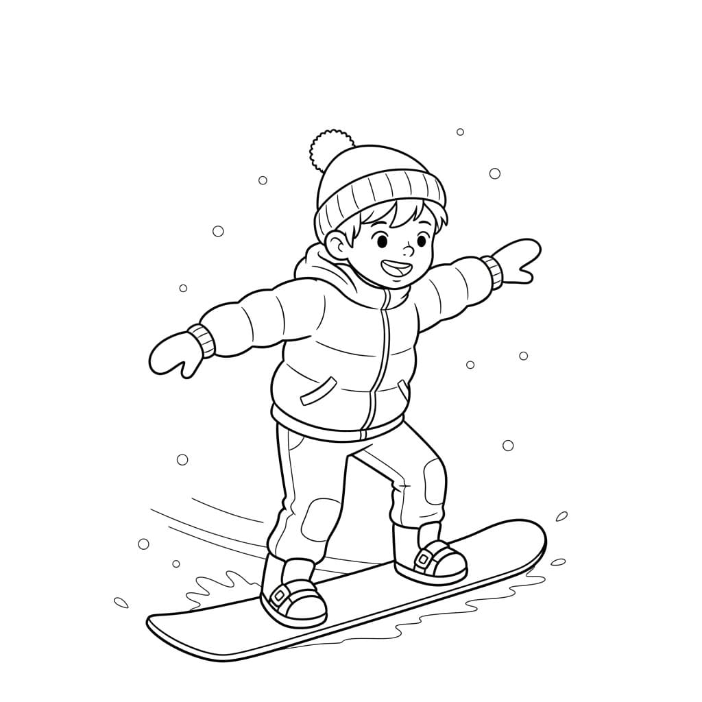 Barn lærer å stå på snowboard fargelegging