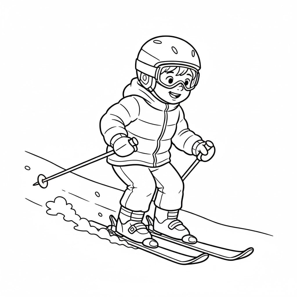 Barn på ski nedoverbakke fargelegging