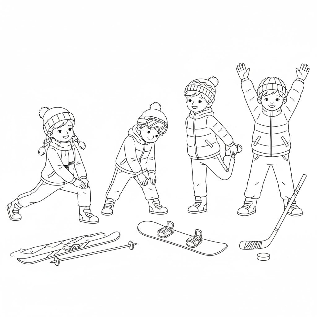 Barn varmer opp om vinteren fargelegging