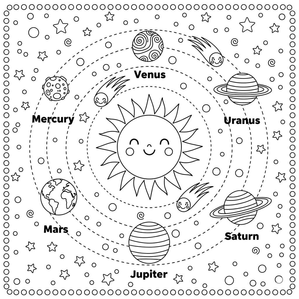 Bilde planetene i solsystemet fargelegging