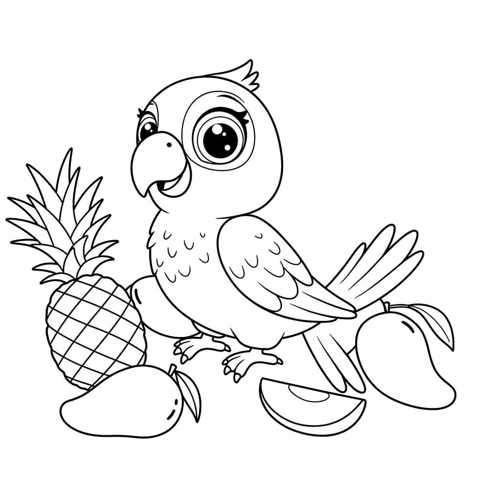 Den lille papegøyen og frukten fargelegging