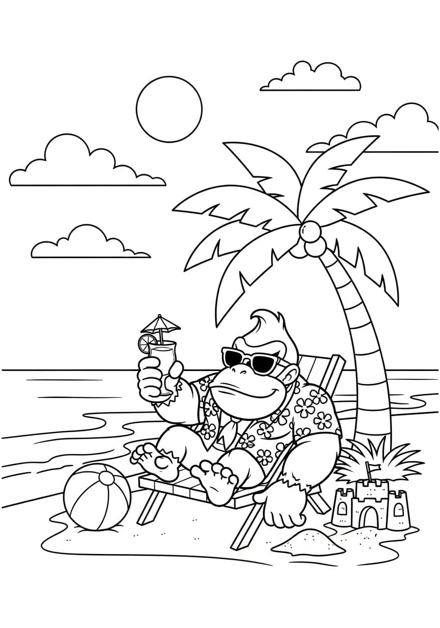 Donkey Kong på stranden fargelegging