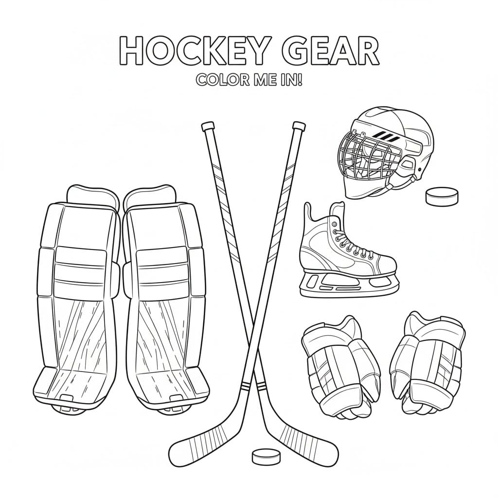 Hockeyhjelm og hansker fargelegging