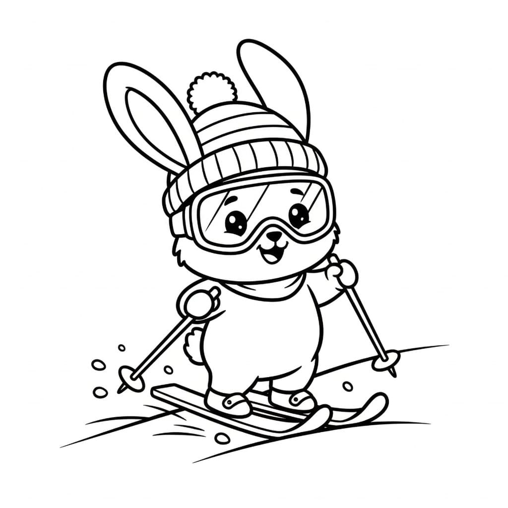 Hvit kanin på ski fargelegging