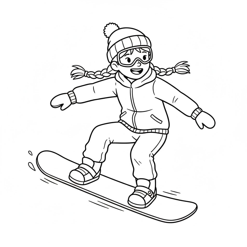 Jente snowboarder smiler fargelegging