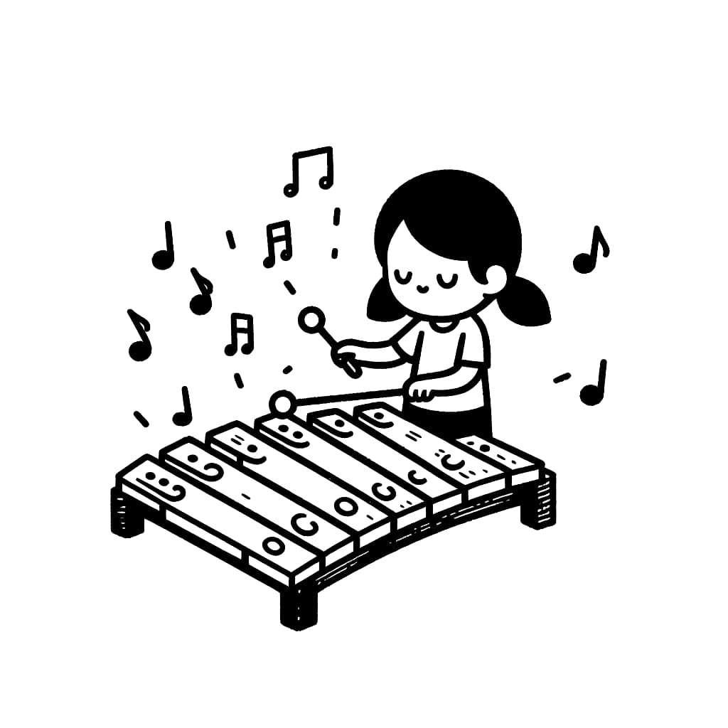 Jente som spiller xylofon fargelegging