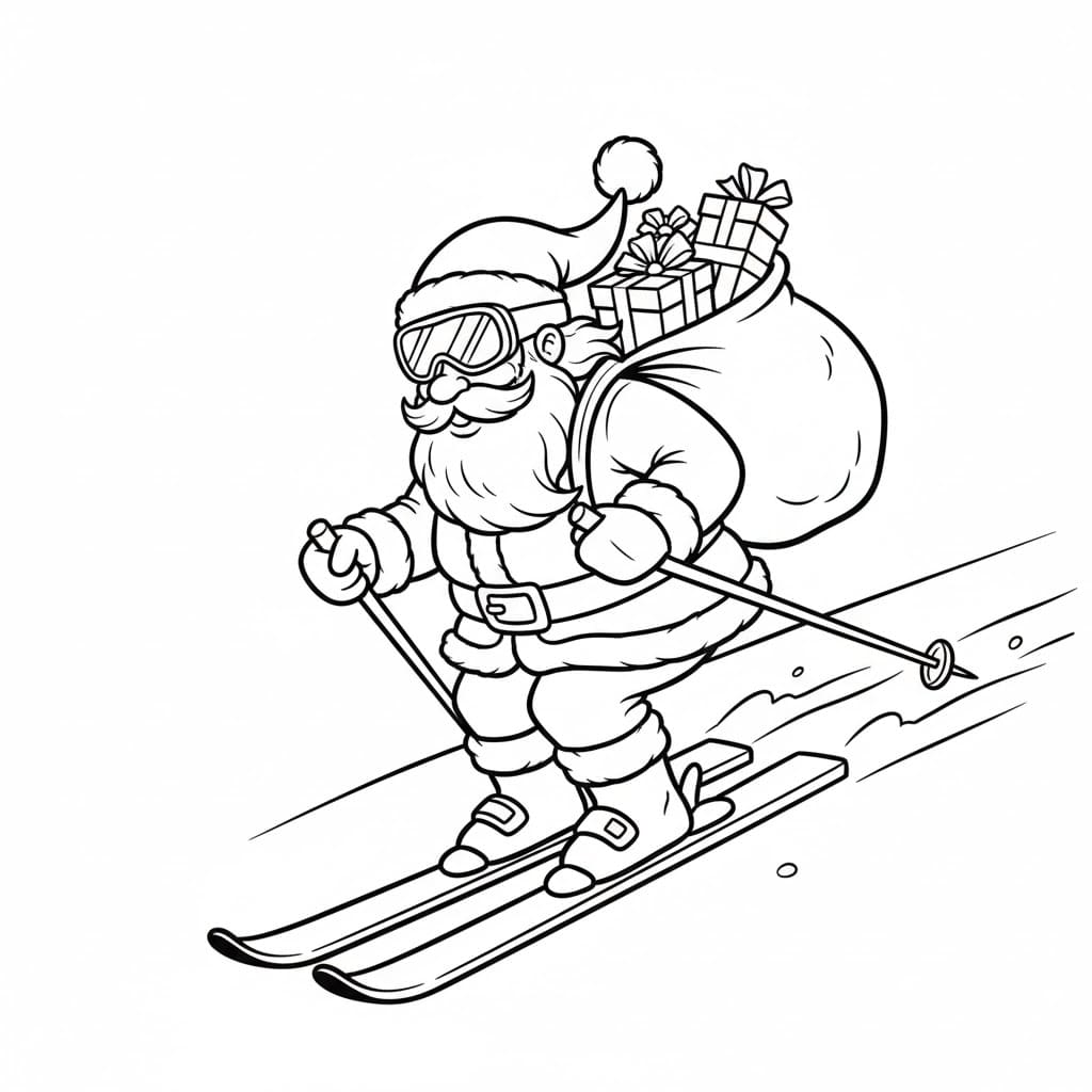 Julenissen på ski fargelegging