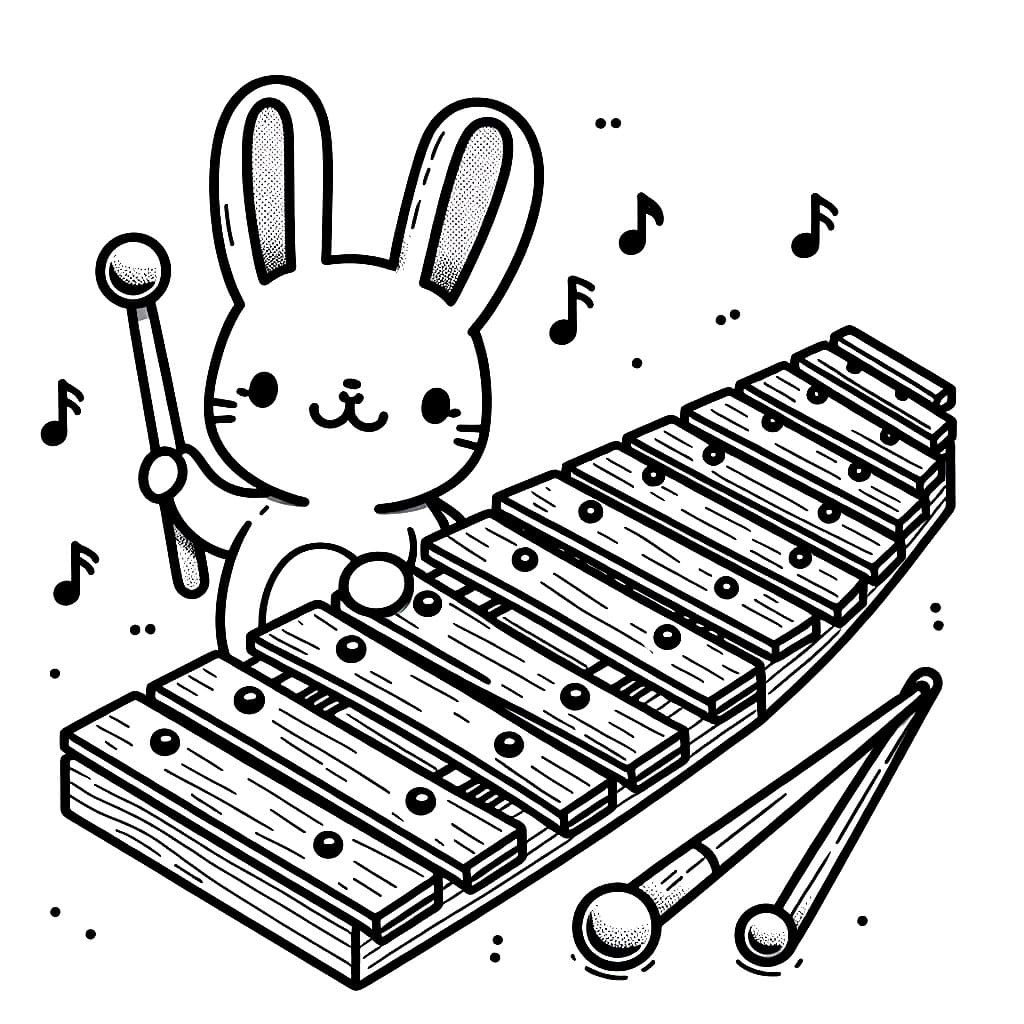 Kanin som spiller xylofon fargelegging
