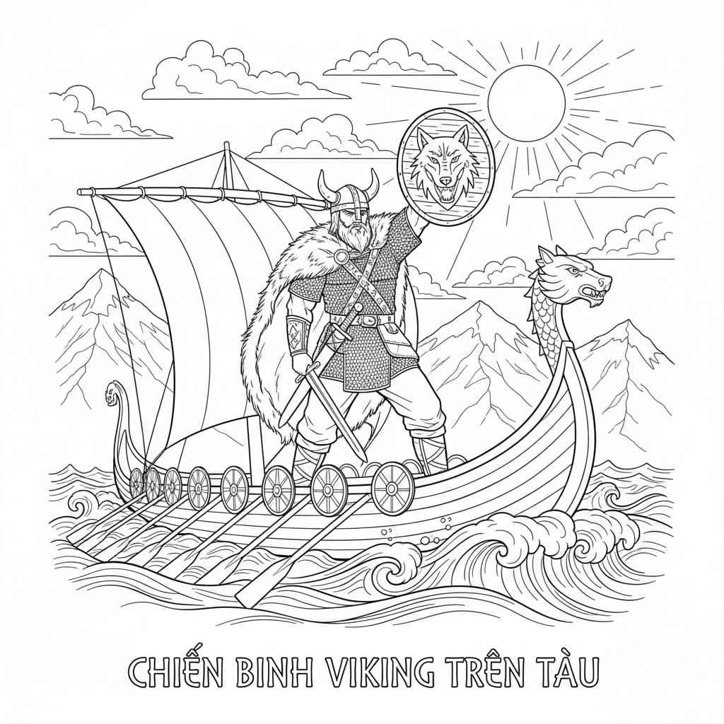 Kriger på vikingskipet fargeleggingsside