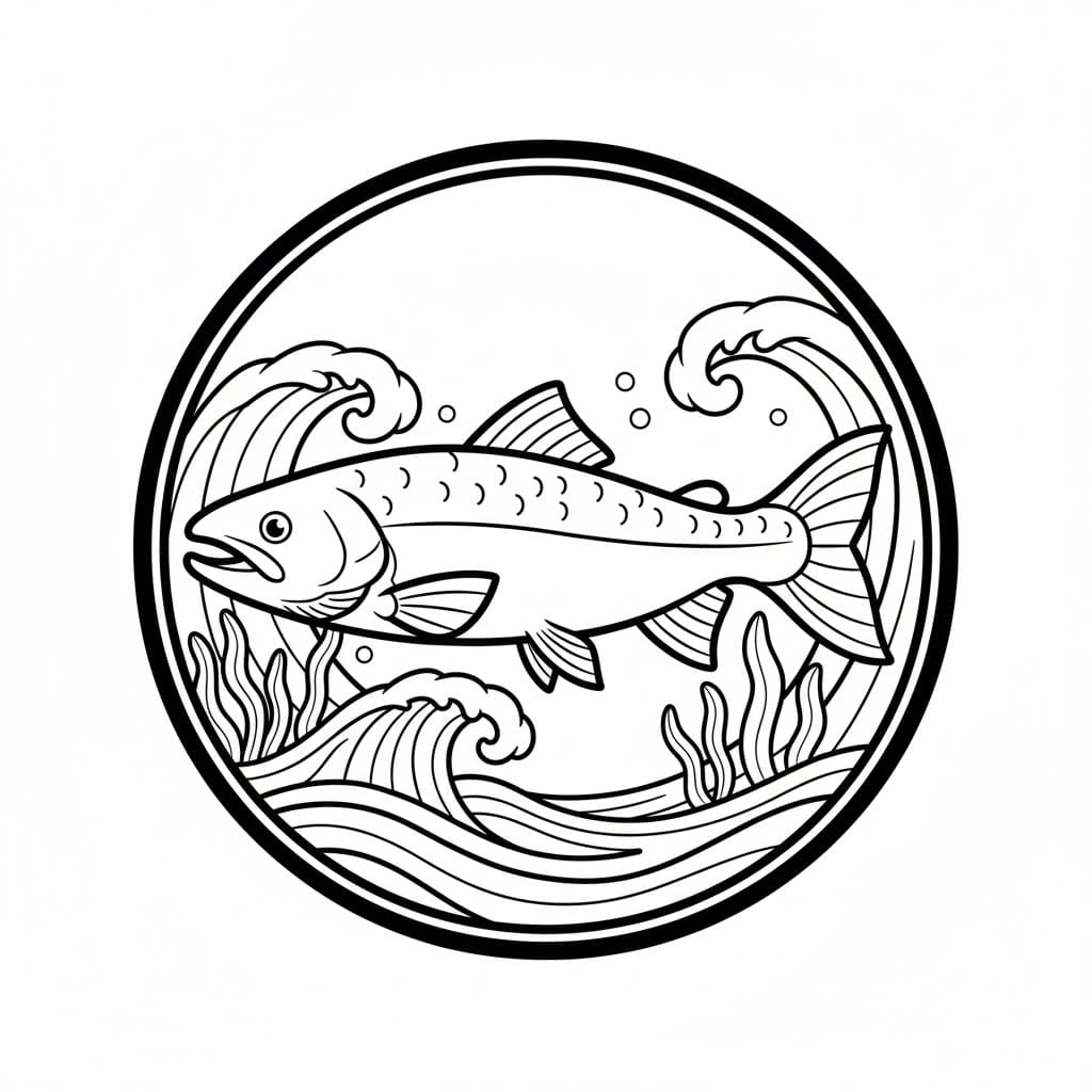 Laks i en sirkelramme fargelegging
