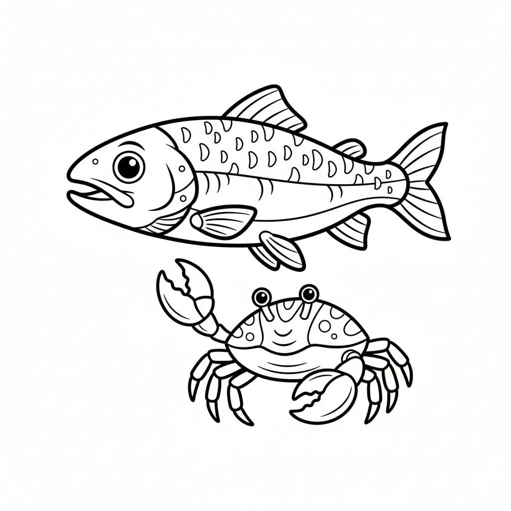 Laks og krabbe fargelegging