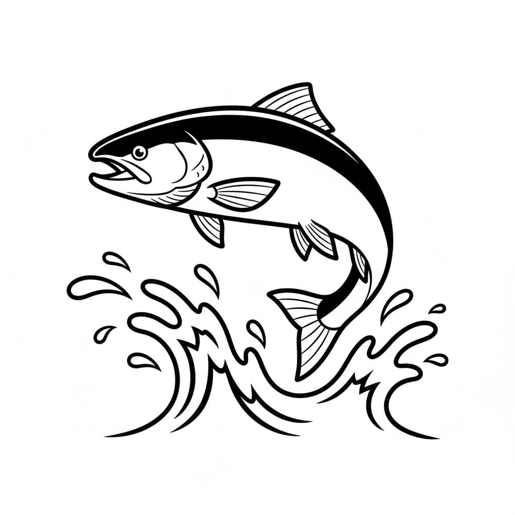 Laks som hopper opp av vannet fargelegging