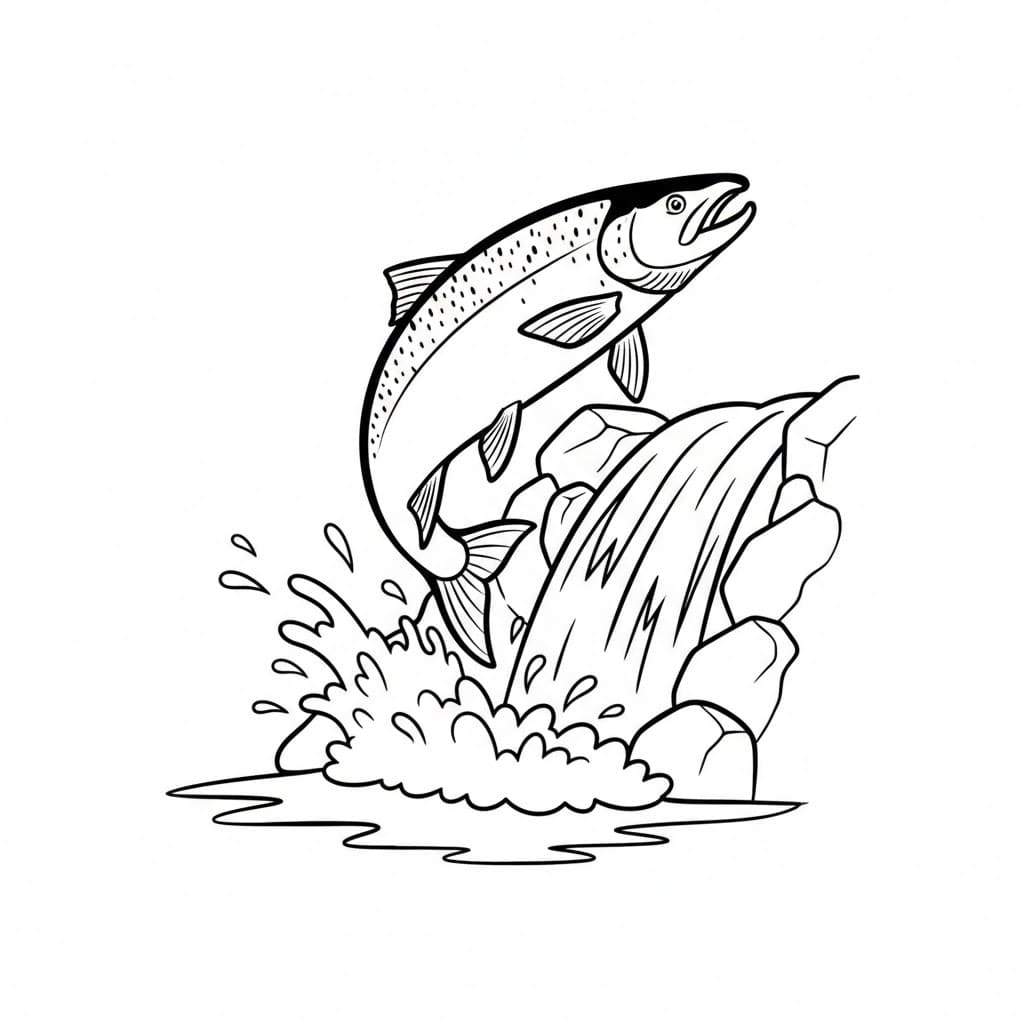 Laks som hopper opp fossen fargelegging