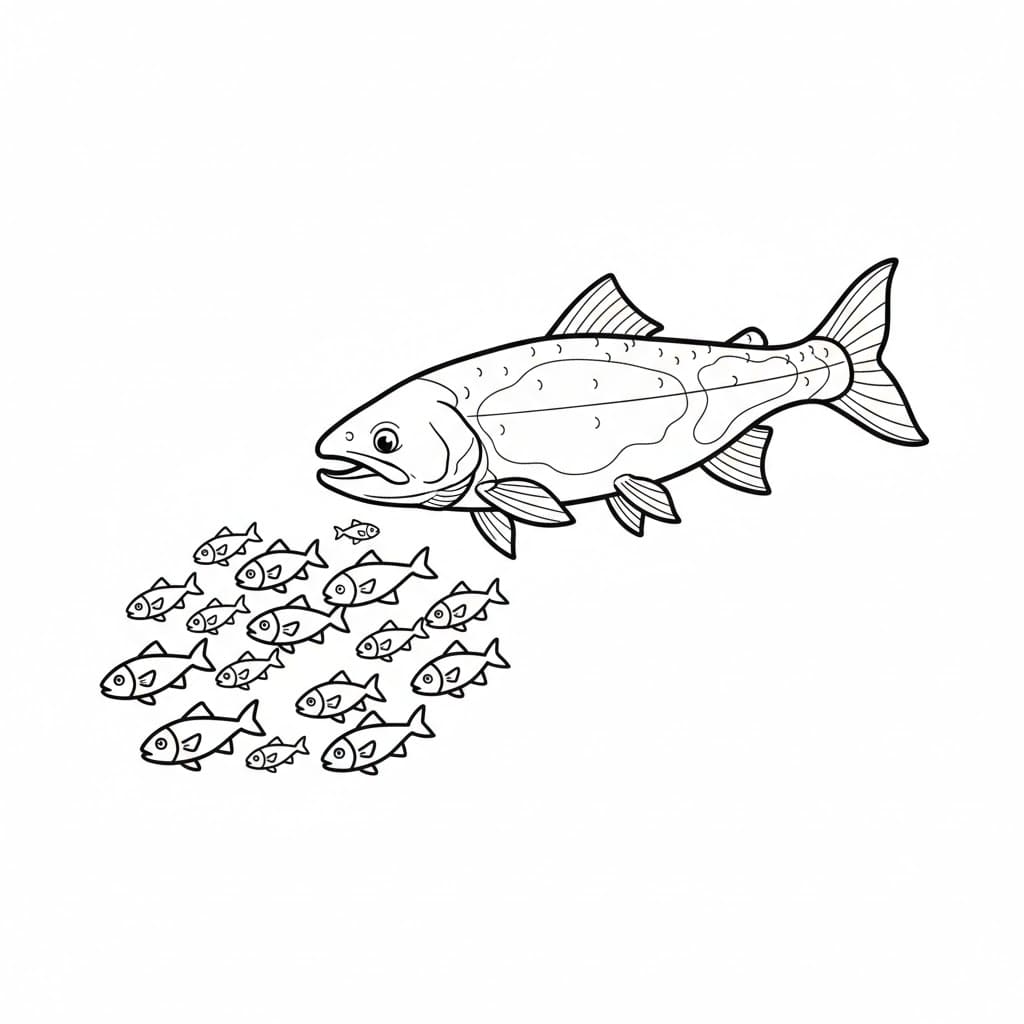 Laks som jager småfisk fargelegging