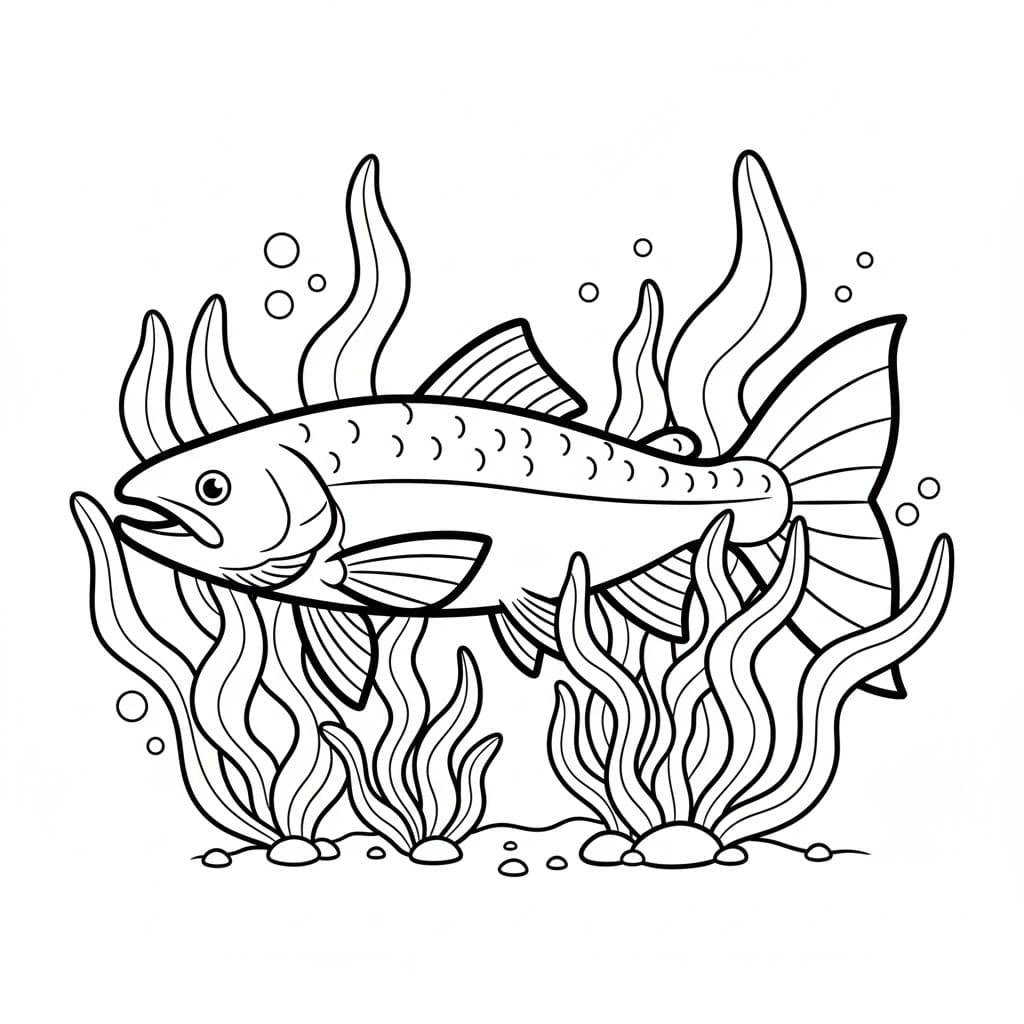 Laks som svømmer blant alger fargelegging