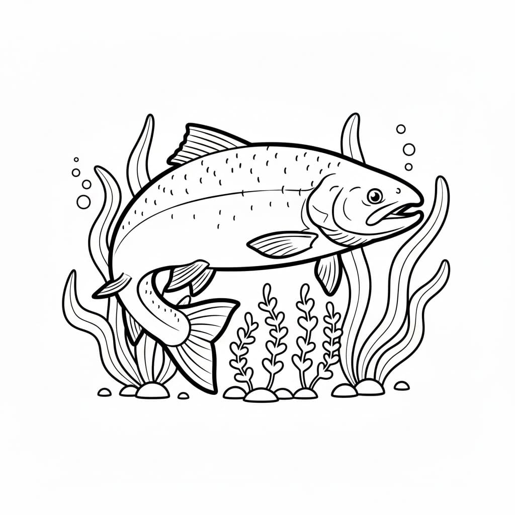 Laks som svømmer blant tang fargelegging